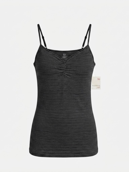 SO Tops - SO Black & Gray Striped Ruched Cami Tank with Adjustable Straps XXL